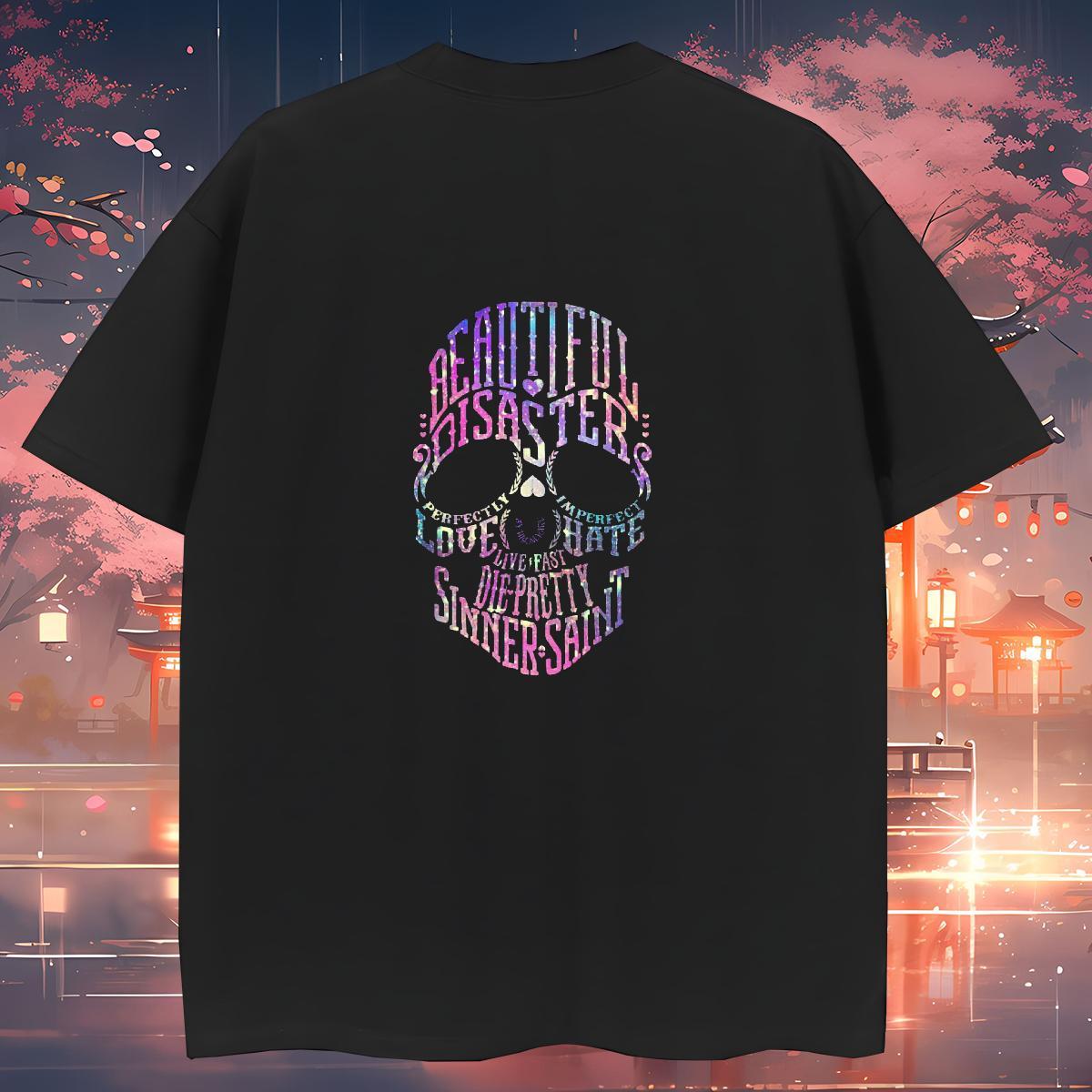 Free Shipping Men T Shirts 230g 100% Cotton skull Sports Casual White Plus Size Breathable Crew Neck Men Tees New Arrival Tees Shirts