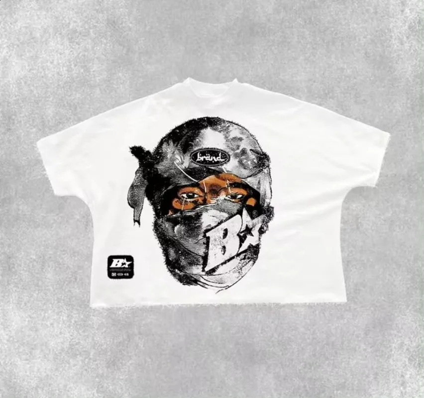 Y2K printed cotton Tshirt for mens street casual loose retro short sleeved couples clown 240822