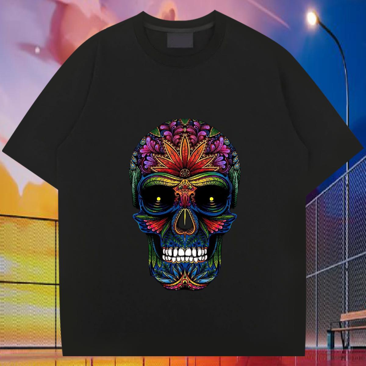 Classic T-Shirts 230g Cotton skull Casual Daily Wear Custom Cartoon Breathable Crew Neck Mens Tshirts 2024 DIY Tee Shirt