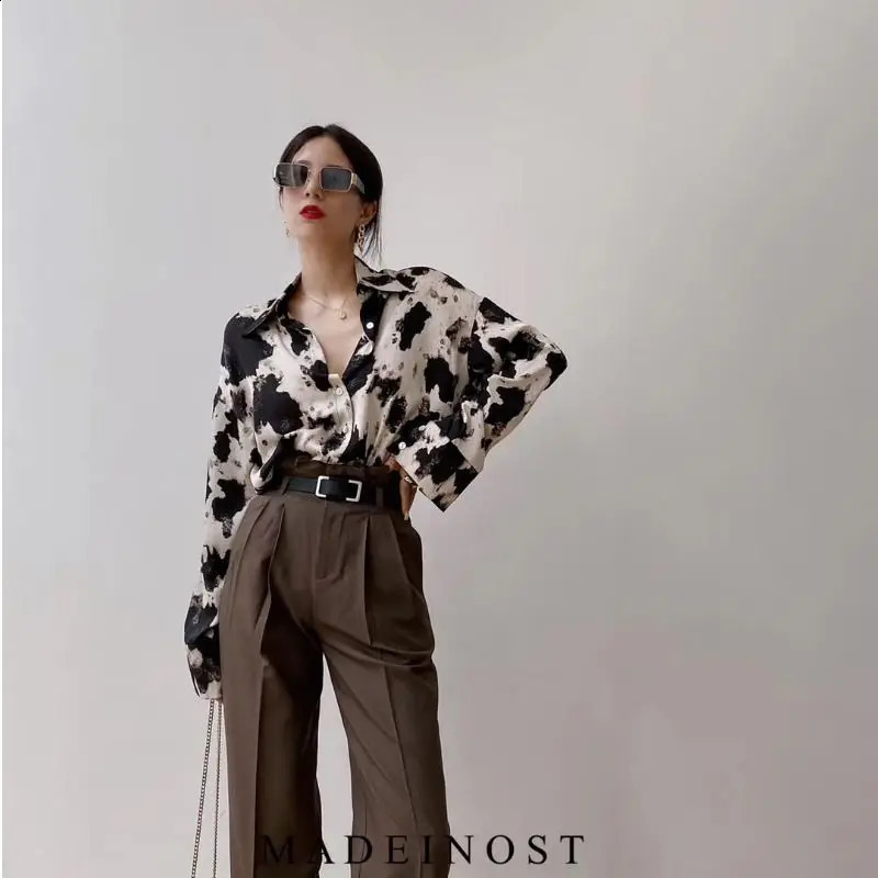 Womens clothing fat Mm shirt sleeve top niche loose trend fashionable leopard print jacket Ins elegant polo neck 240822