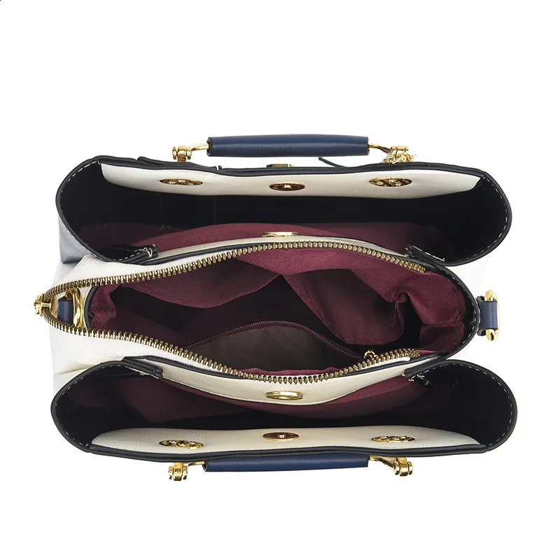 2024 Splicing Leather Large Capacity Womens Handbag er Shoulder Bag Fashion Casual Handbag y er Cross Body Bag 240822