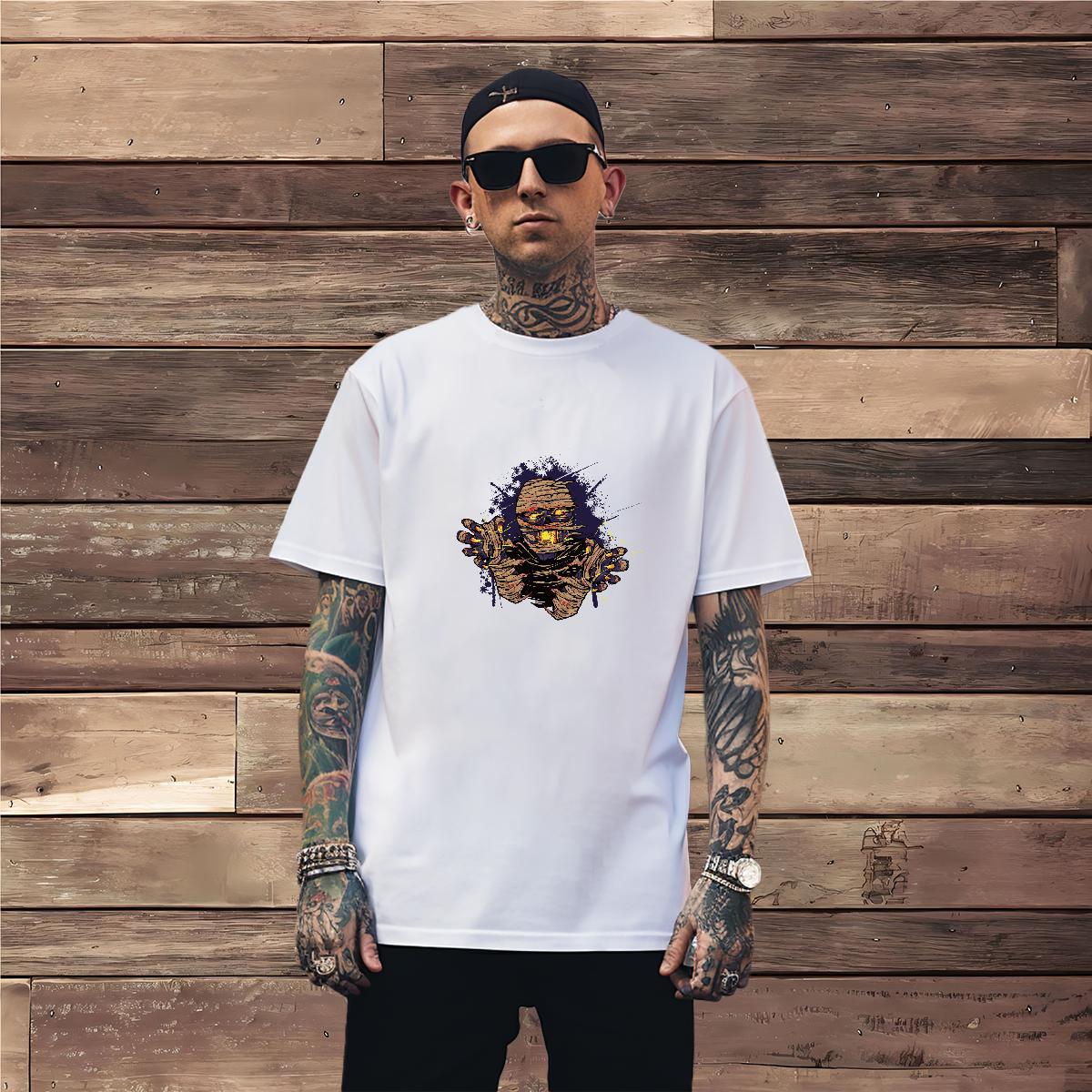 Classic Man T Shirts 230g 100% Cotton skull Street Oversized 3XL 4XL Round Neck Short Sleeve Men Clothes T-Shirt DIY Top Tees