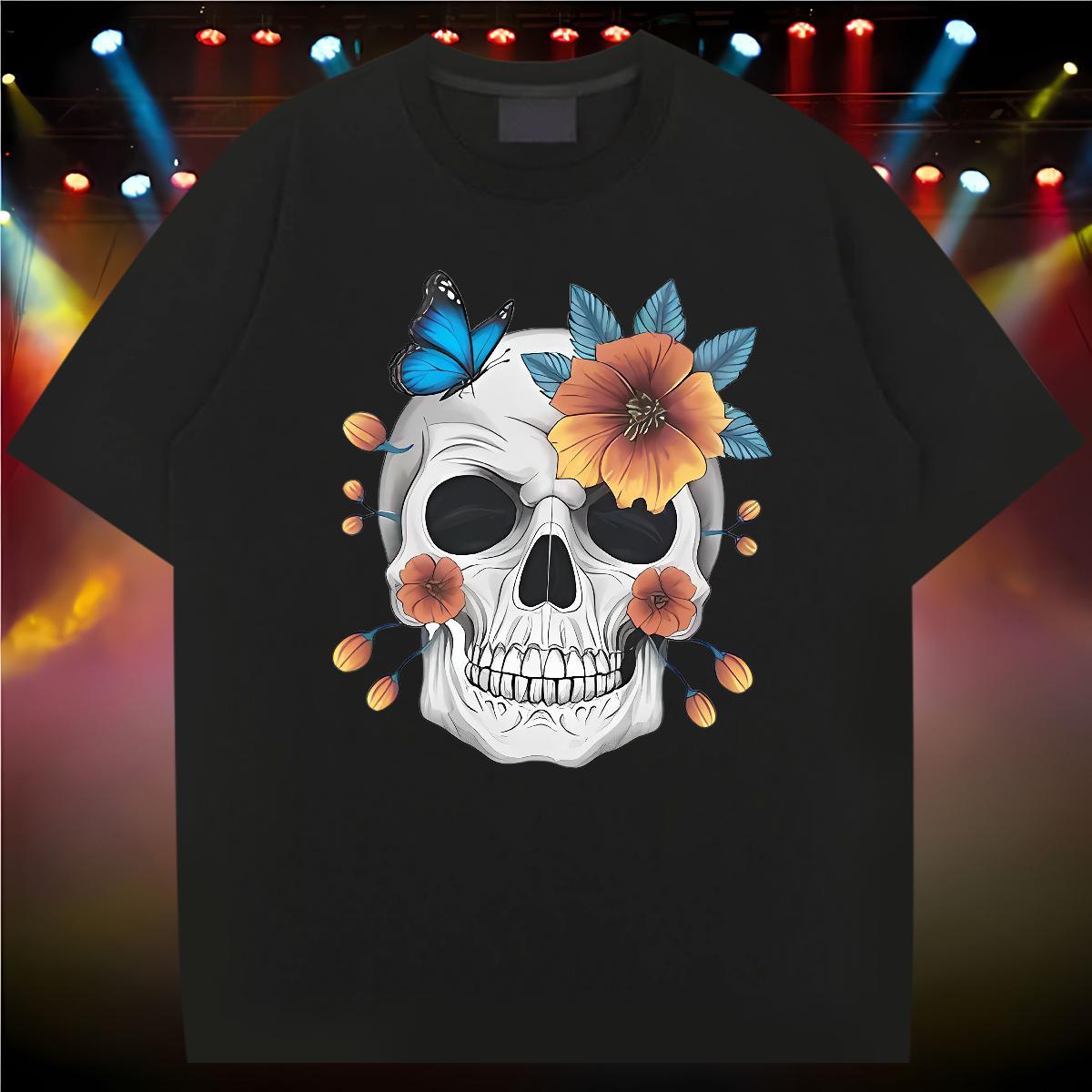 Unisex T-Shirts 230g Cotton skull Casual Black White Breathable Crew Neck Men Clothes T-Shirt Wholesale Tshirts