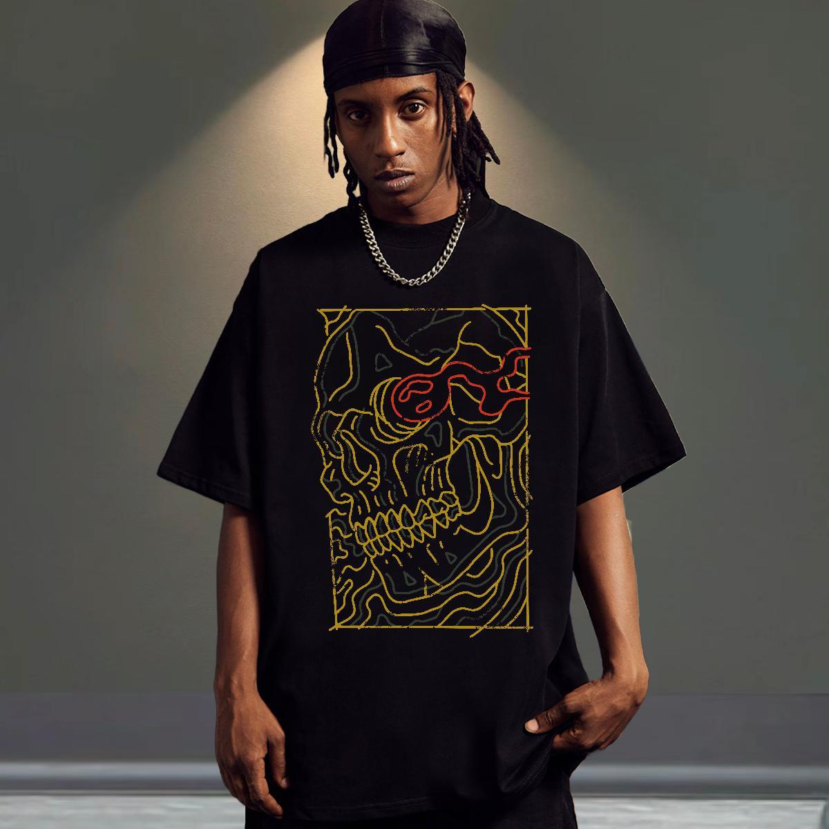 Wholesale T Shirt For Man 230g Cotton skull Casual Beach Custom Cartoon Crew Neck Breathable Men Tees Brand Wear