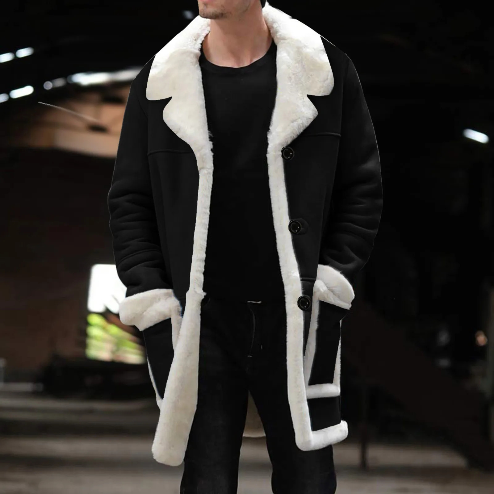 Men Plus Size Winter Coat Lapel Collar Long Sleeve Padded Leather Jacket Vintage Thicken Coat Sheepskin Winter Clothes for Man 240822