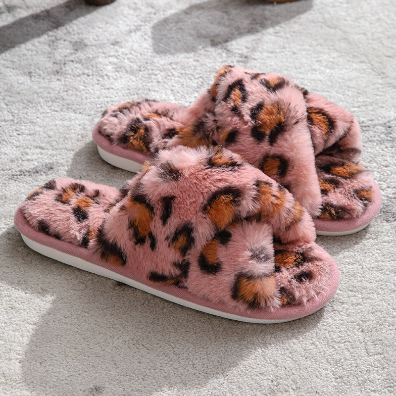 Fashion women classic slippers leopard print cross fur European American sexy open toe autumn winter ladies fur slippers warm Sandals home furry slipp