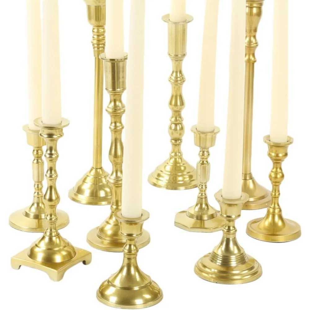 Gold Mixed Taper Holders Set of 10 Mismatched Candlesticks Set Bohemian Decorative Y240824