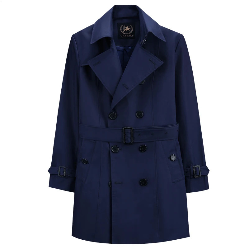 Mid to long trench coat mens spring and autumn product double breasted khaki cotton polyester custom windbreaker jacket men 240822