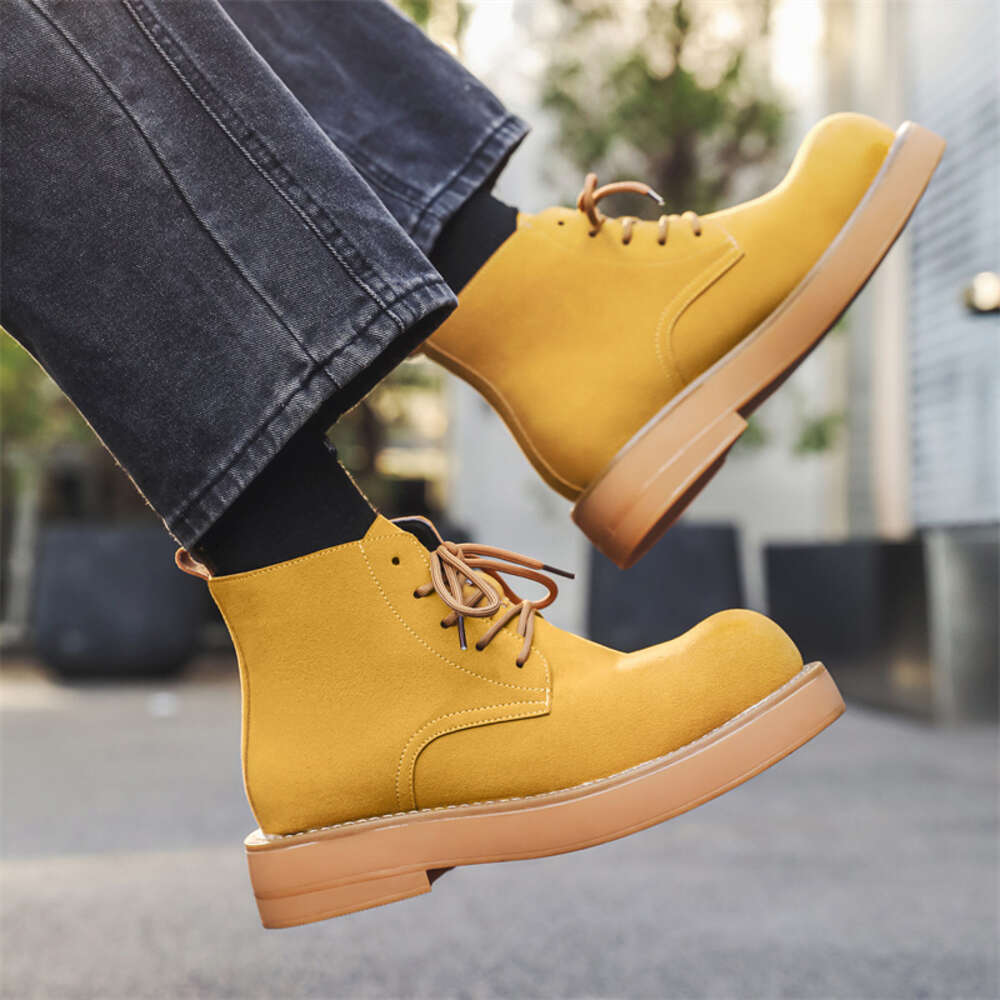 Ddmysports Autumn New Thick Soled Height Increasing Derby Mid Tube British Style Small Leather Versatile Korean Version Student Casual Shoes OUTDOOR