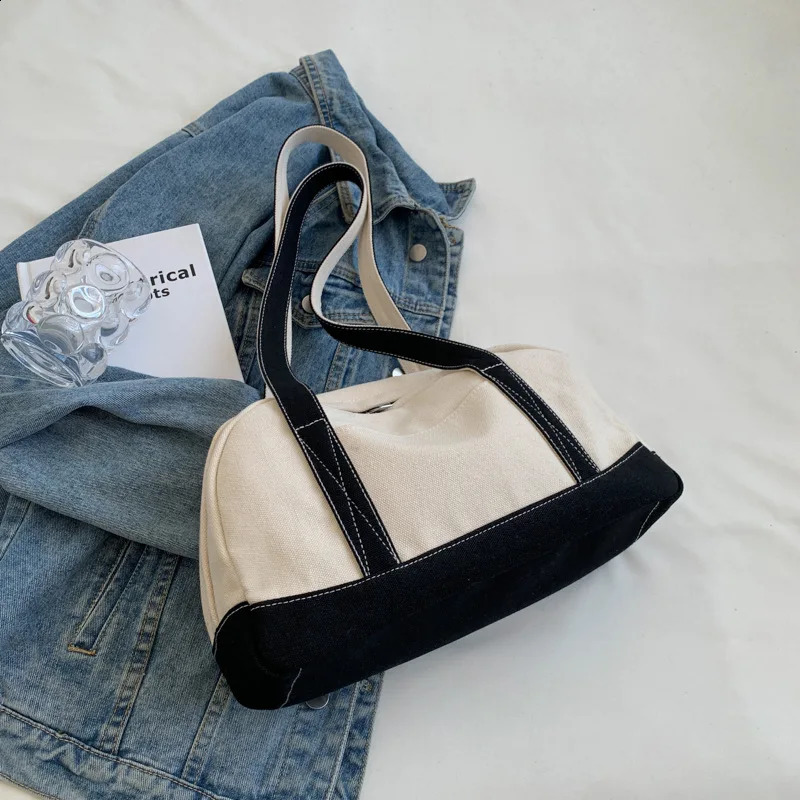 Japan Style Women Tote Bag Large Capacity Patchwork Female Canvas Single Shoulder Bag Casual Simple All-Matched Handbag 240822