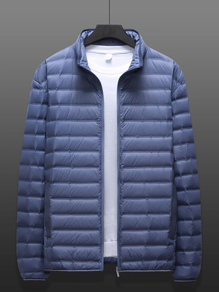 Winter ultra light down jacket for men item stand collar 90% white duck coat solid warm windproof machine Plus size 8XL 240822