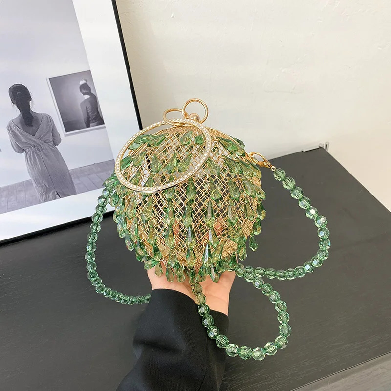 y Crystal Evening Womens Clutch Bag Retro Beaded Round Ball n Wedding Party Handbag Wallet Cross Body 240823