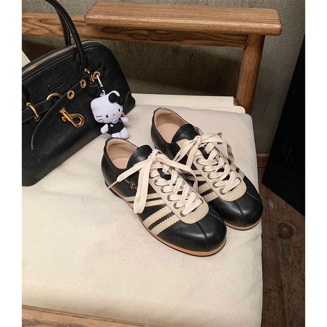 Ddmysports Cowhide Version Of Su Yinyin S Color Blocked Casual Sports Bowling Shoes Women Genuine Leather Thick Soled Forrest Gump Training OUTDOOR