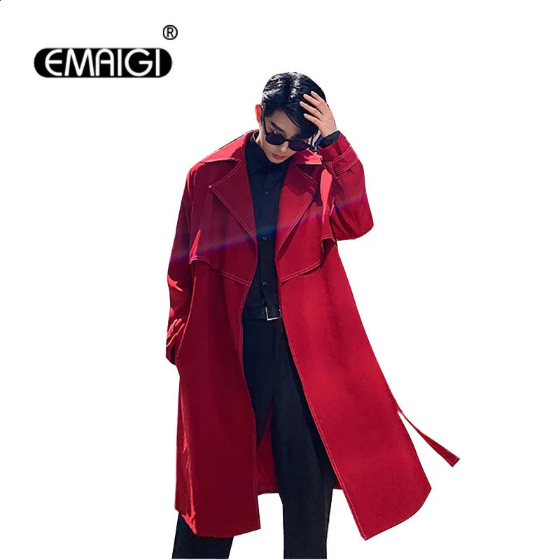 Men Loose Casual Long Jacket Trench Coat Outerwear Male Women Vintage Streetwear Hip Hop Red Cardigan Windbreaker Overcoat 240822