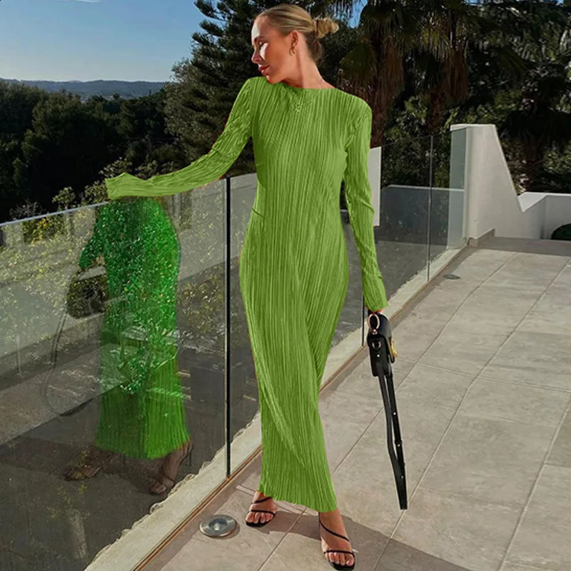 Autumn Elegant Slim Dress Womens Sexy Solid Color Long Sleeve Dress Holiday Casual Womens Long Skirt Dress 240823