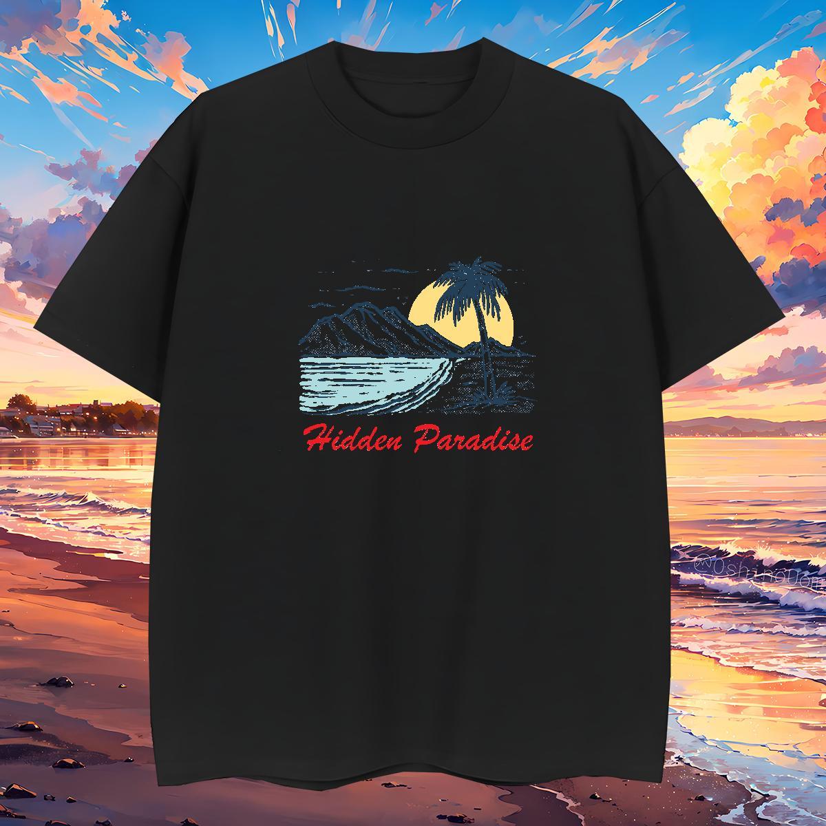 Classic T-Shirts for Men 230g 100% Cotton mountains Beach Anime Print Crew Neck Breathable Men Tshirts Stylist Top Tees