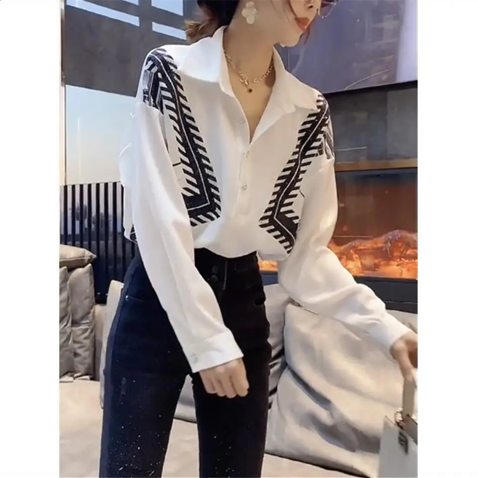 Spring Woman Clothes Long Sleeve Shirt Chic Ins Turn-down Collar Casual Korean Fashion Loose French Romantic Style Elegant Trend 240823