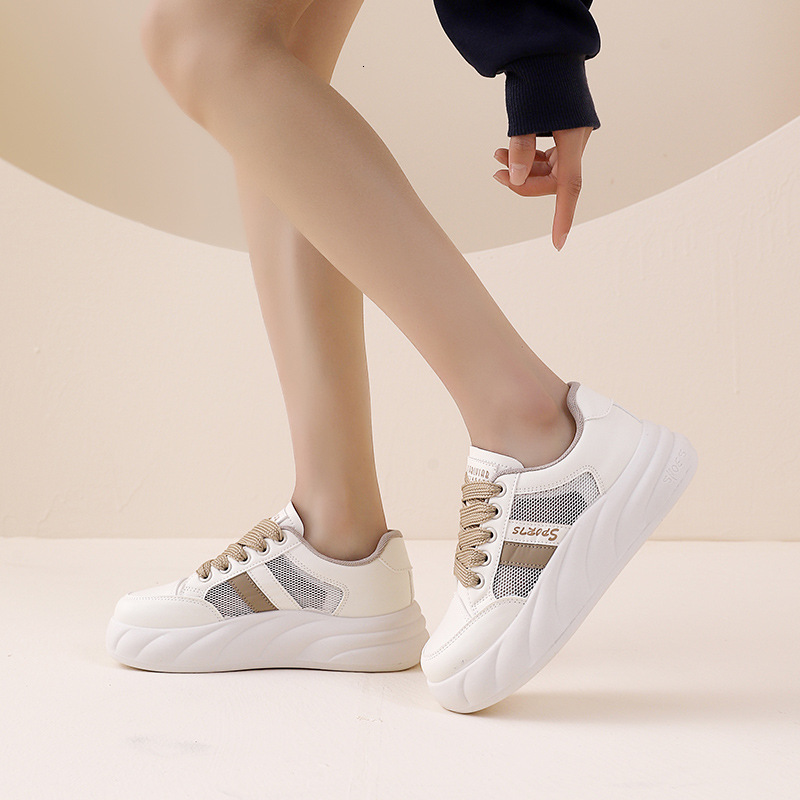 Ddmysports Mesh Breathable Board For Women In The Spring Of Lightweight And Thick Soled Versatile Casual Color Blocked White Shoes OUTDOOR