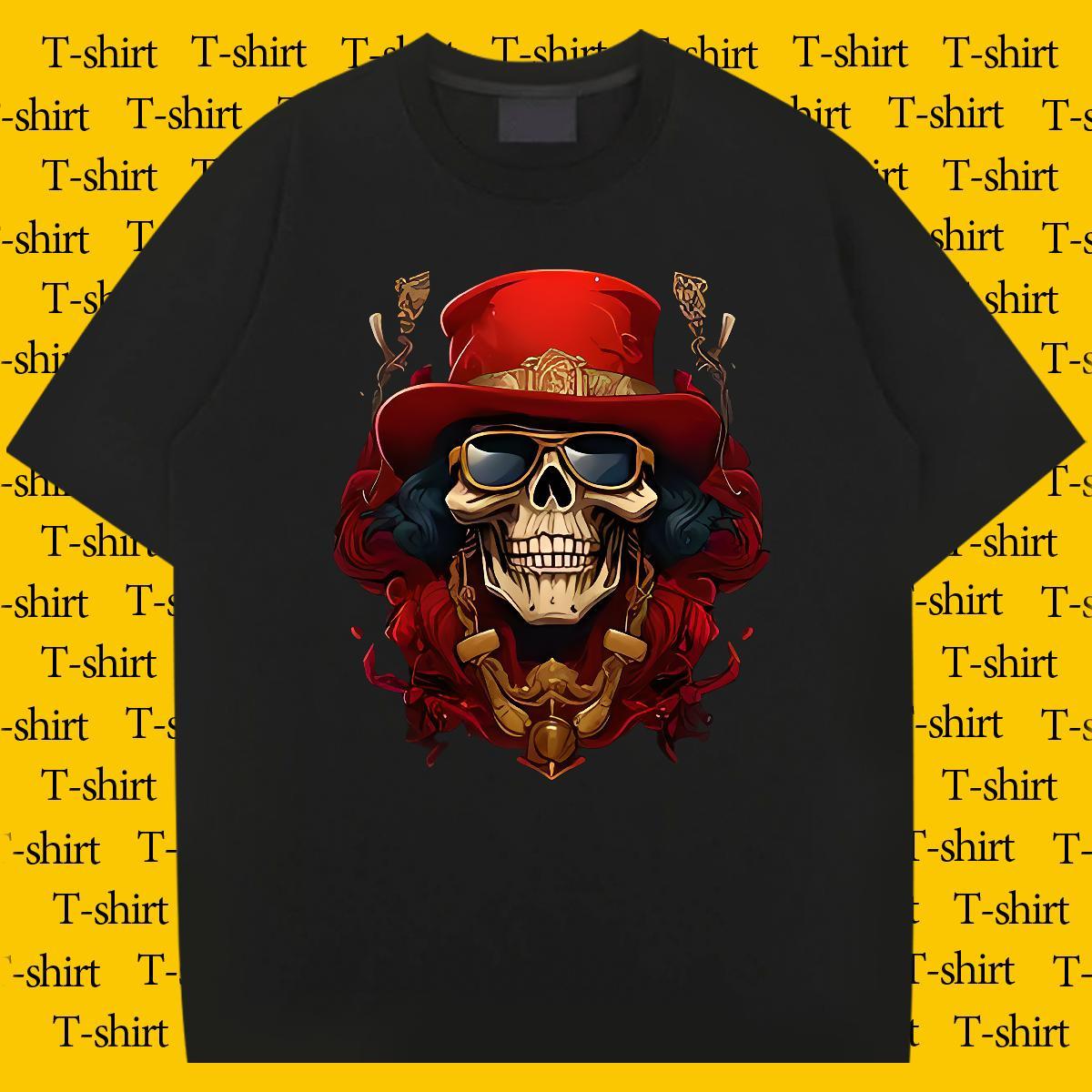 Wholesale T Shirt For Man 230g Pure Cotton skull Casual Cartoon Printing L-4XL Breathable Short Sleeve Tshirt for Man Woman Free Shipping Tops Tees