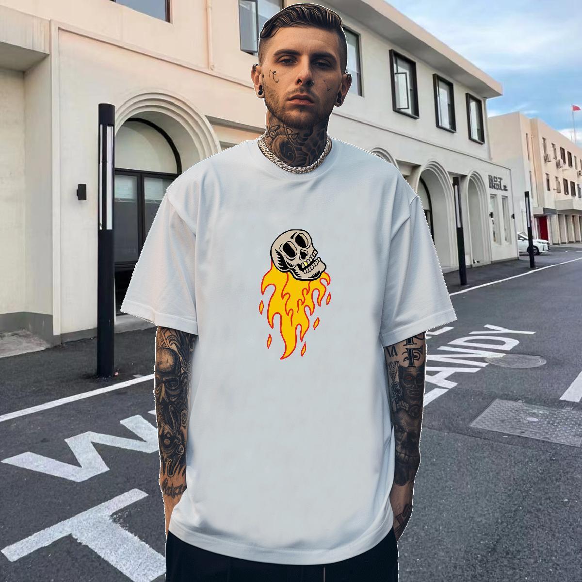 Cool T shirt 100% Cotton 230g skull Home Outdoor Custom Printing Breathable Short Sleeve Men Tops Tees New Top Tees