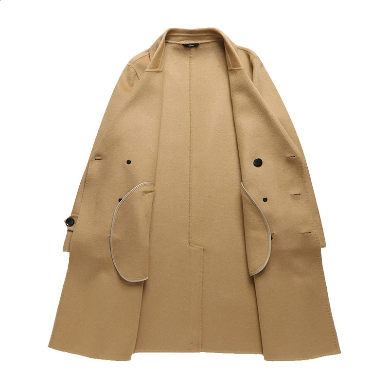 100% Wool Coat Mens Autumn Winter Business Casual Double Breasted Long Woolen Overcoat Outwear Solid Wool Windbreak Jacket 240822