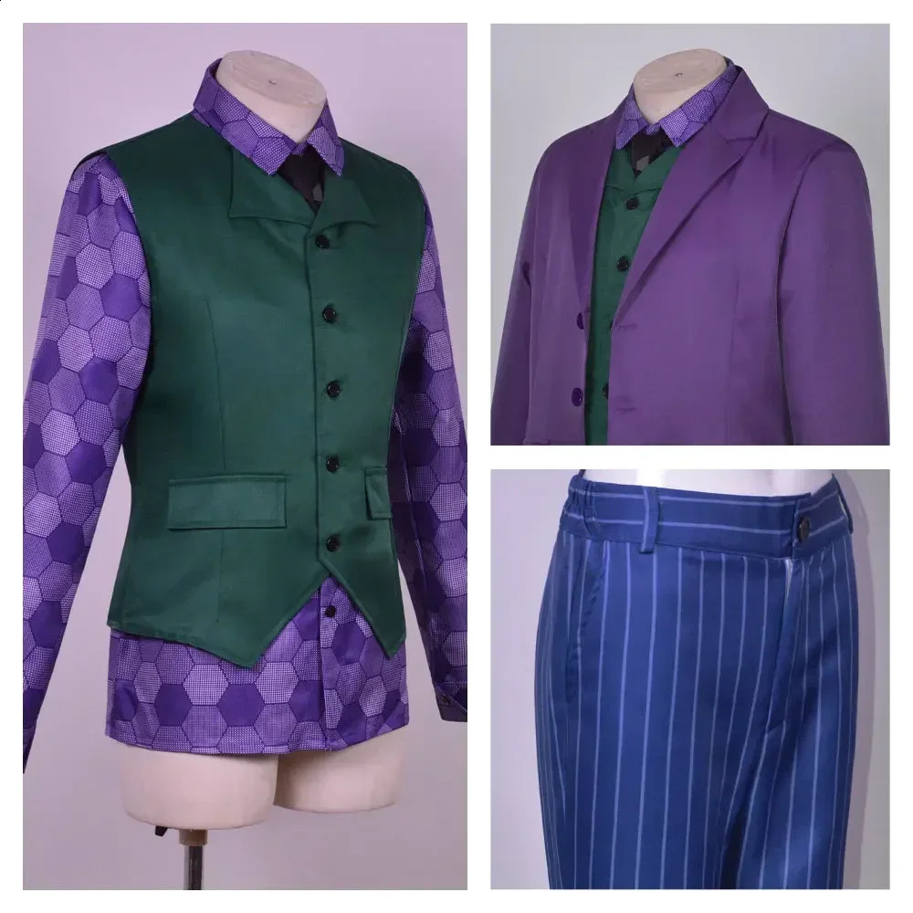 Adult Halloween Dress Up Party Clown Heath Ledger Set Role Playing Movie and TV Dark Knight Clown Costume Purple Jacket 240823
