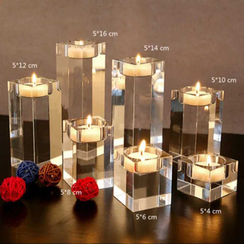 4-20CM Fashion Candle Holders Solid Crystal Clear Square Glass Tealight Candlestick for Wedding Home Decor Hotel Supplies Y240823