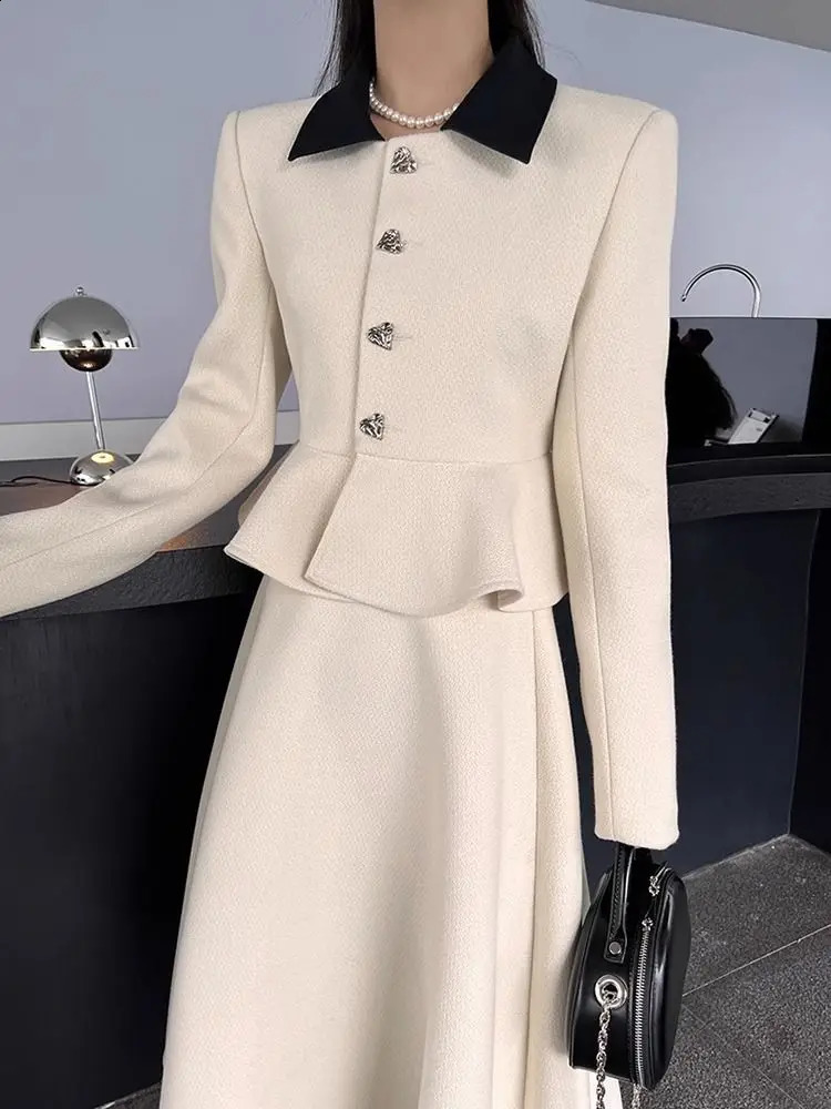 Petite Elegant Socialite High-End Chic Style Jacket and Skirt Professional Korean Drama Two-Piece Set for Women Autumn Winter 240823