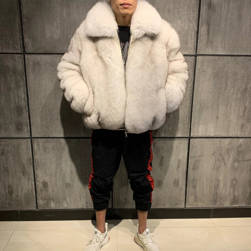 mens fur jacket mens real fox fur outwear winter coat mens natural fur jacket 240823
