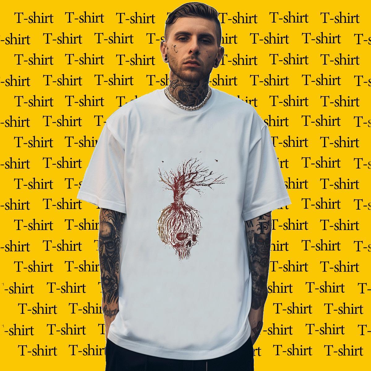 Loose Men T Shirts 230g Cotton skull Casual Daily Wear Custom Cartoon Breathable Crew Neck Men Clothes T-Shirt Fashion New Top Tees