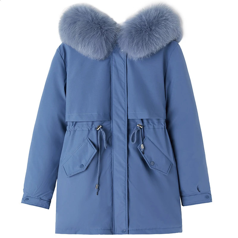 Womens Parka Fashion long coat with wool lining and hooded Parkas winter jacket ultrathin fur collar warm chiffon 240822