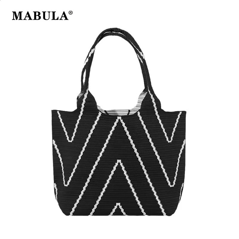 MABULA Square Stripe Large Capacity Woman Tote Handbag Simple Casual Shoulder Purse For Woman Fashion Vintage Phone Satchel 240823