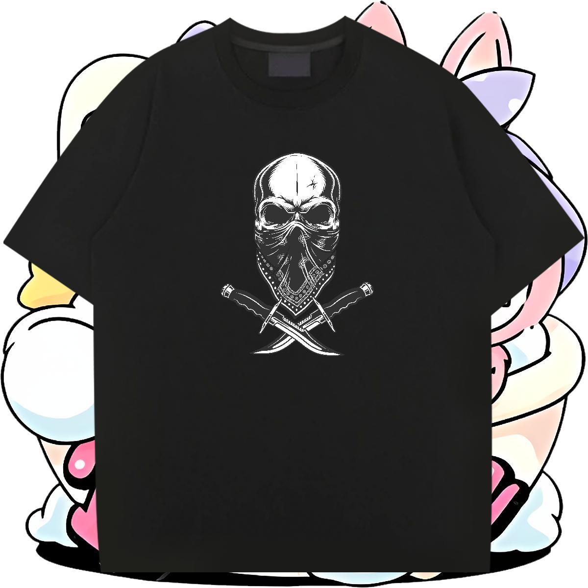 Wholesale T Shirt For Man 230g Pure Cotton skull High Street Hip Hop Black Oversized Round Neck Short Sleeve Tshirts Brand Tops Shirt