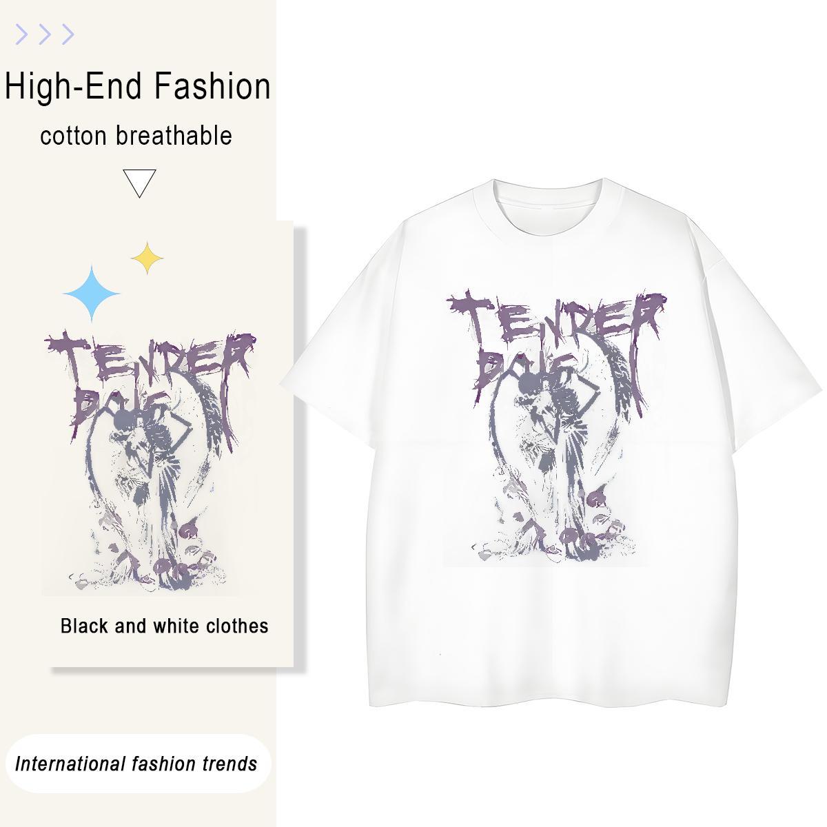 Wholesale Womens Tshirts 230g 100% Cotton skull Street Women T Shirts Short Sleeve O-Neck Anime Top Shirts