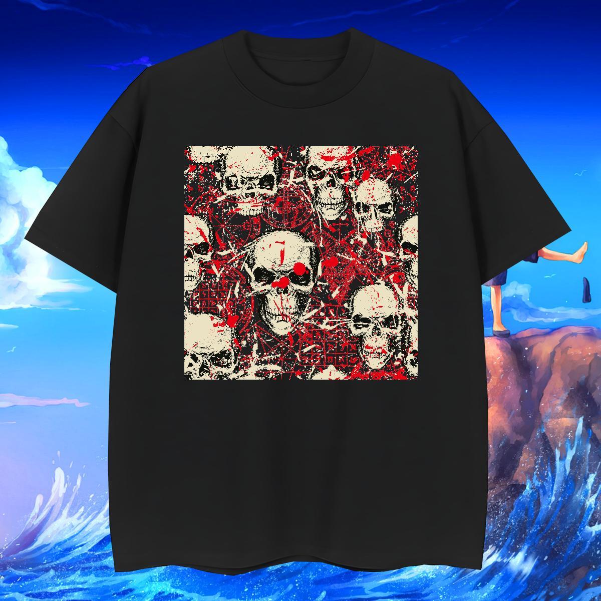 Popular T shirt 230g Cotton skull Anime Printing Street Floral Print Breathable Crew Neck Couples T Shirts Fashion Designer Tee Shirt