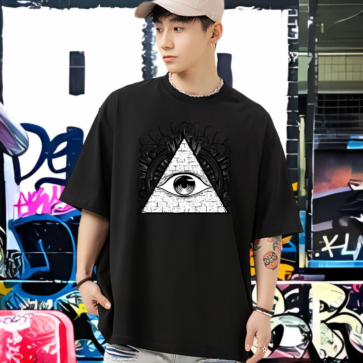 Cool T Shirts Men 100% Cotton 230g eye of the devil Street Wear DIY Printed Breathable Crew Neck Men Tops Tees New Tshirts
