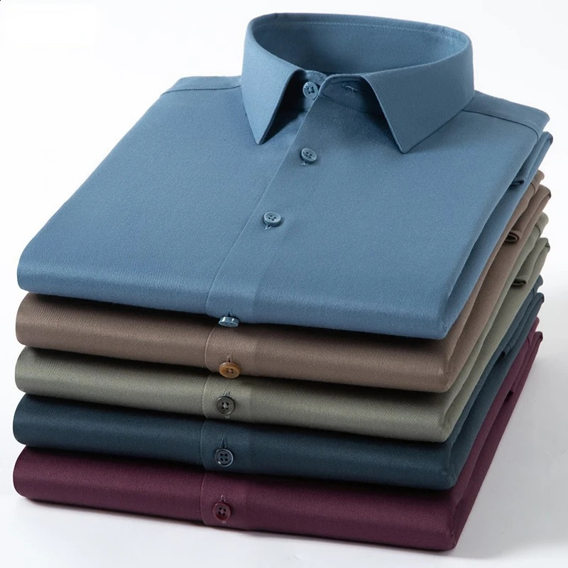autumn solid color wool mens shirt business casual no-iron anti-wrinkle long-sleeved shirt middle-aged mens clothing 240822