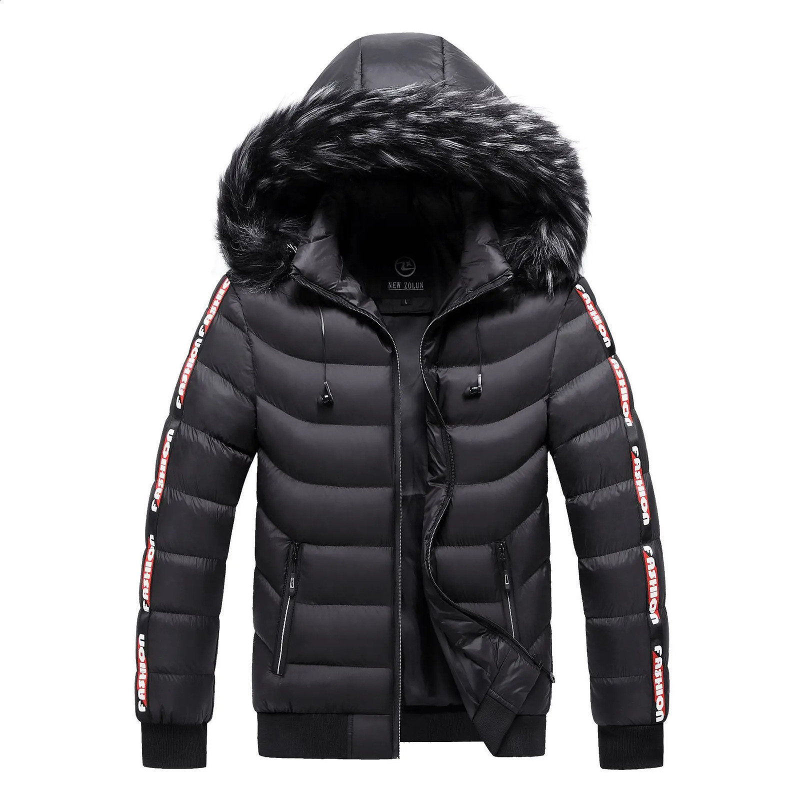 Mens winter warm hooded park jacket mens fur collar thick wool windproof down 240822
