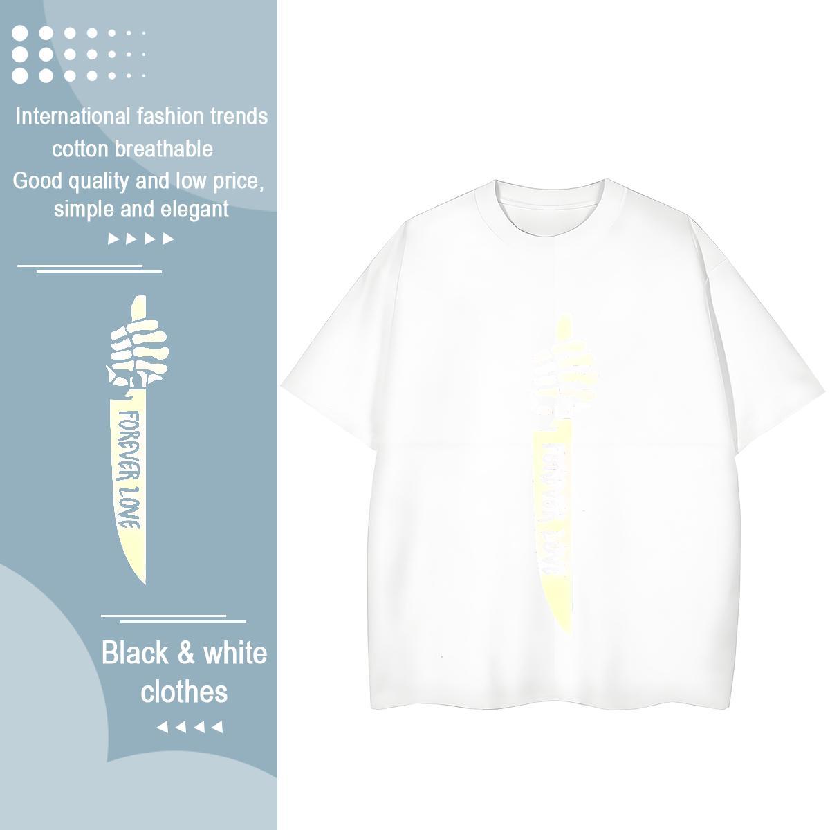 Free Shipping Womens Tshirts 230g Cotton Lines Daily Outfit Womens T Shirts Breathable Crew Neck Cartoon Printing L-4XL Tees Shirts