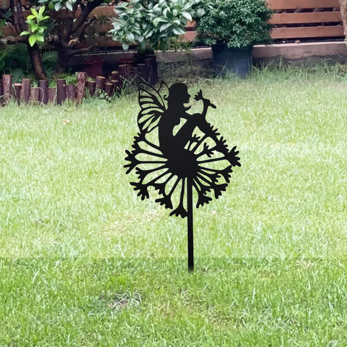 Fairy Garden Metal Stake Fairy Silhouette Fairy Statue Iron Crafts Decoration Yard Lawn Garden Outdoor Decoration Garden Ground Plugs