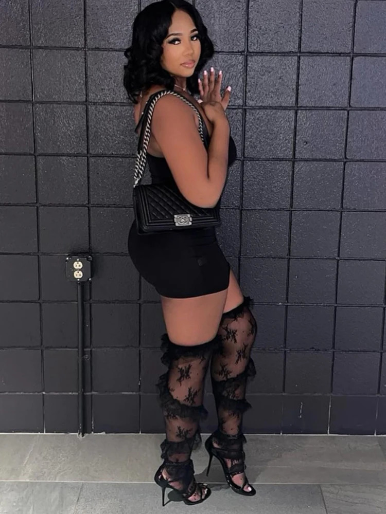 Weird Puss Women Over-The-Knee Stockings Lace See Through Elastic Wild Girls Clubwear Party Sexy Bodystocking Trendy 240823