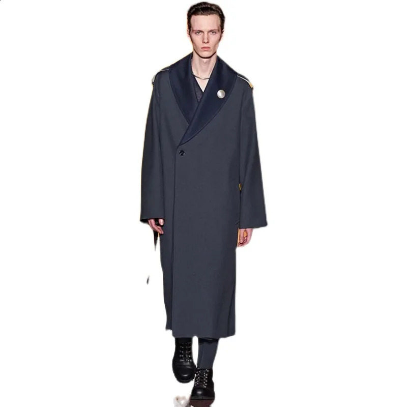 Mens Over Knee Loose Long Windbreaker Mens Lapel Trend Large Spring And Autumn Fashion Solid Color Japanese Retro Youth Coat 240822