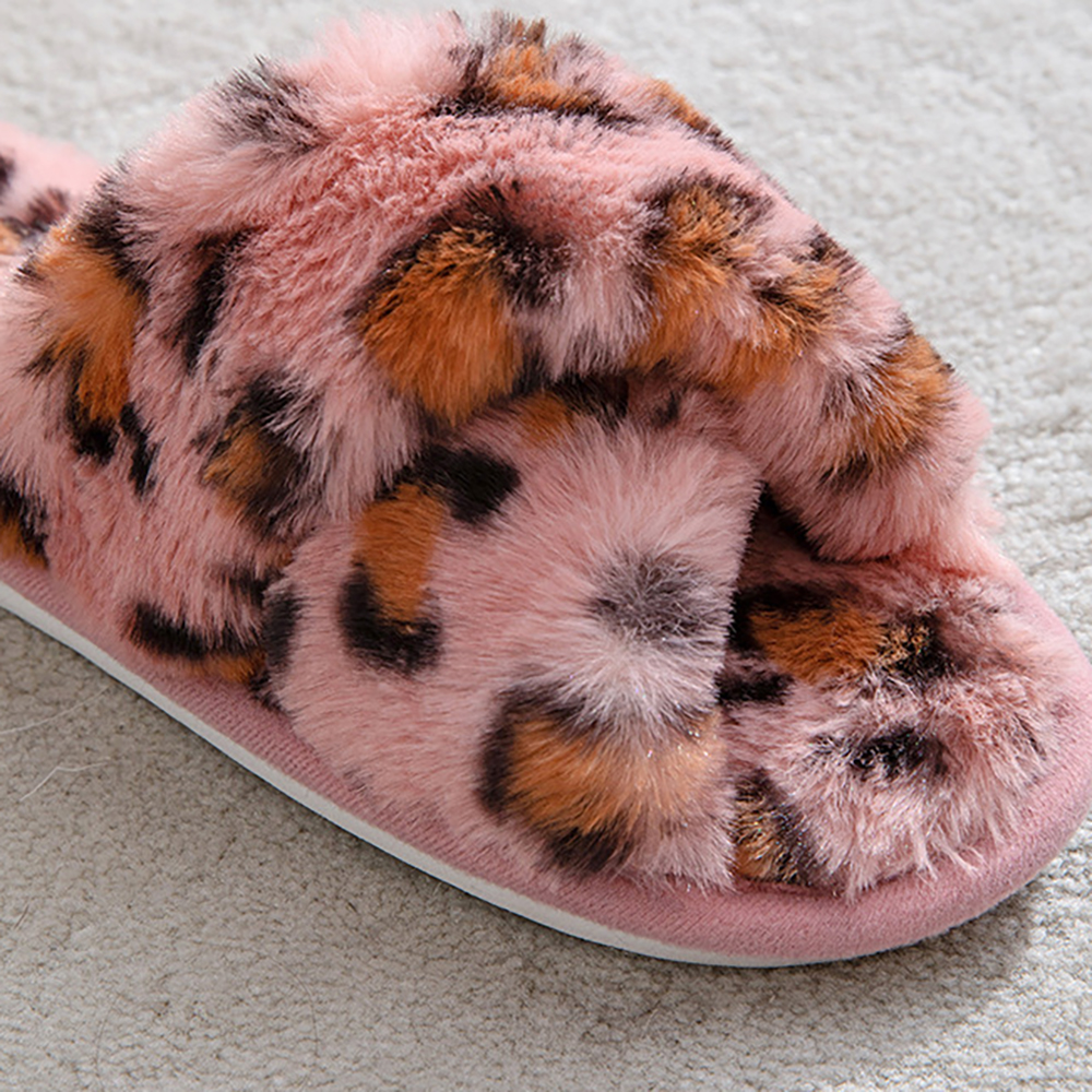Fashion women classic slippers leopard print cross fur European American sexy open toe autumn winter ladies fur slippers warm Sandals home furry slipp