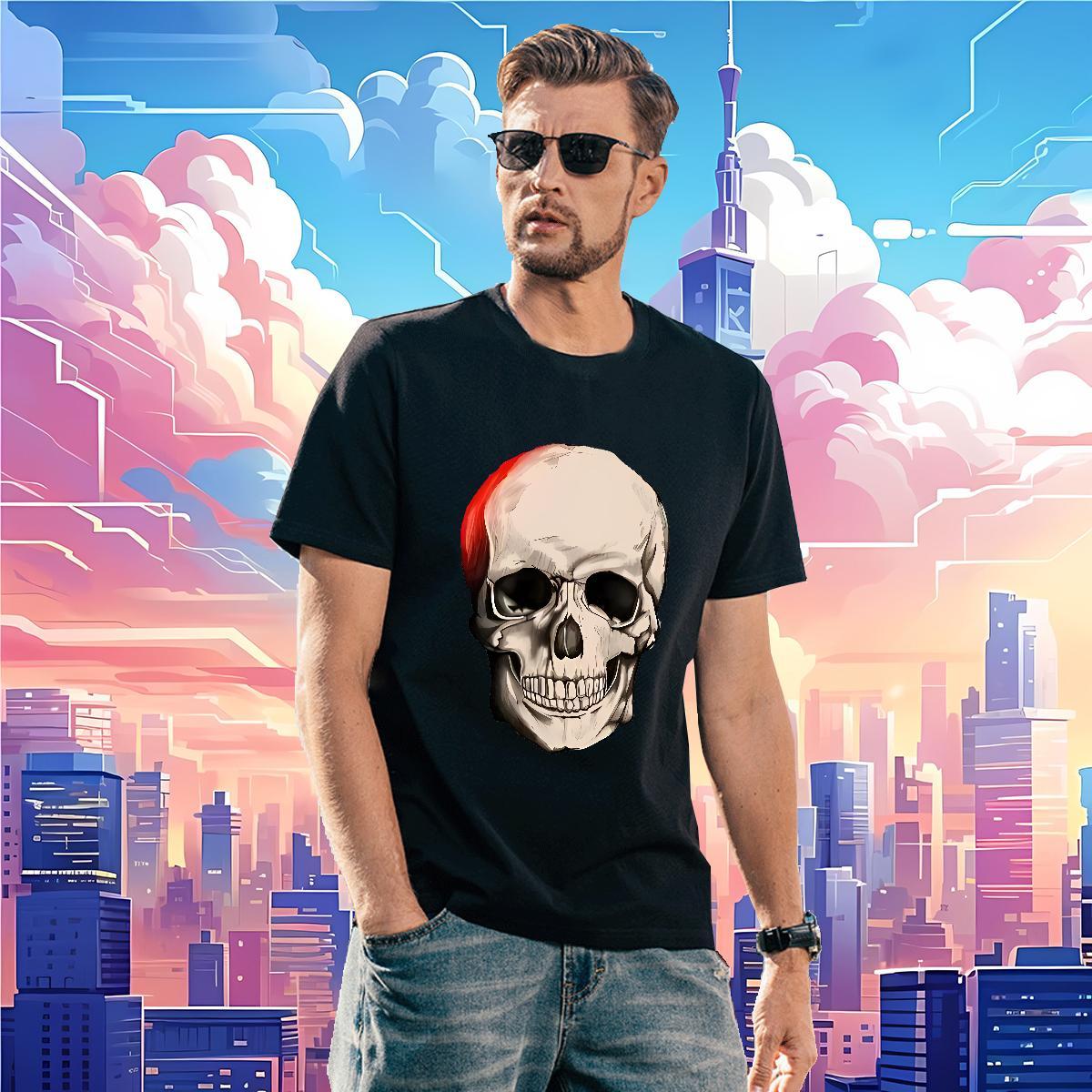 Loose Mens T Shirts 230g 100% Cotton skull Casual Beach Skull Breathable Crew Neck Men Tshirts 2024 DIY Wear