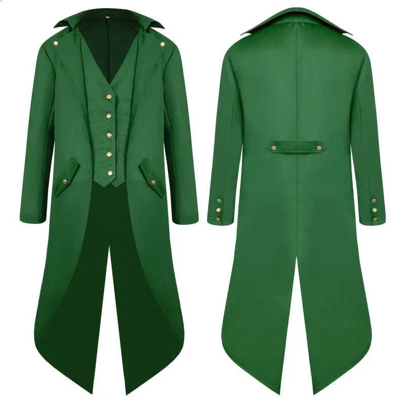 Men Renaissance Steampunk Tailcoat Halloween Costumes Vintage Green Pirate Victorian Gothic Medieval Jacket Vintage Frock Coat 240822