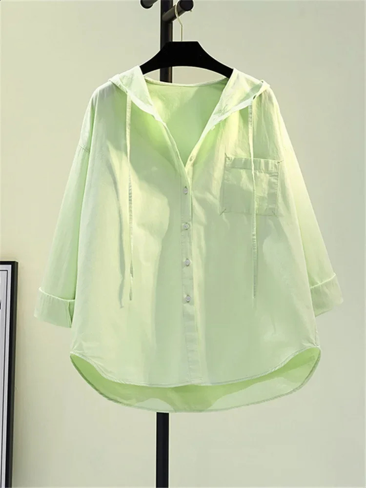 Blusas Mujer De Moda Oversized Tops Long Sleeve Fashion Korean White Blouse Women Shirt Hooded Casual Cotton Blouses 240823