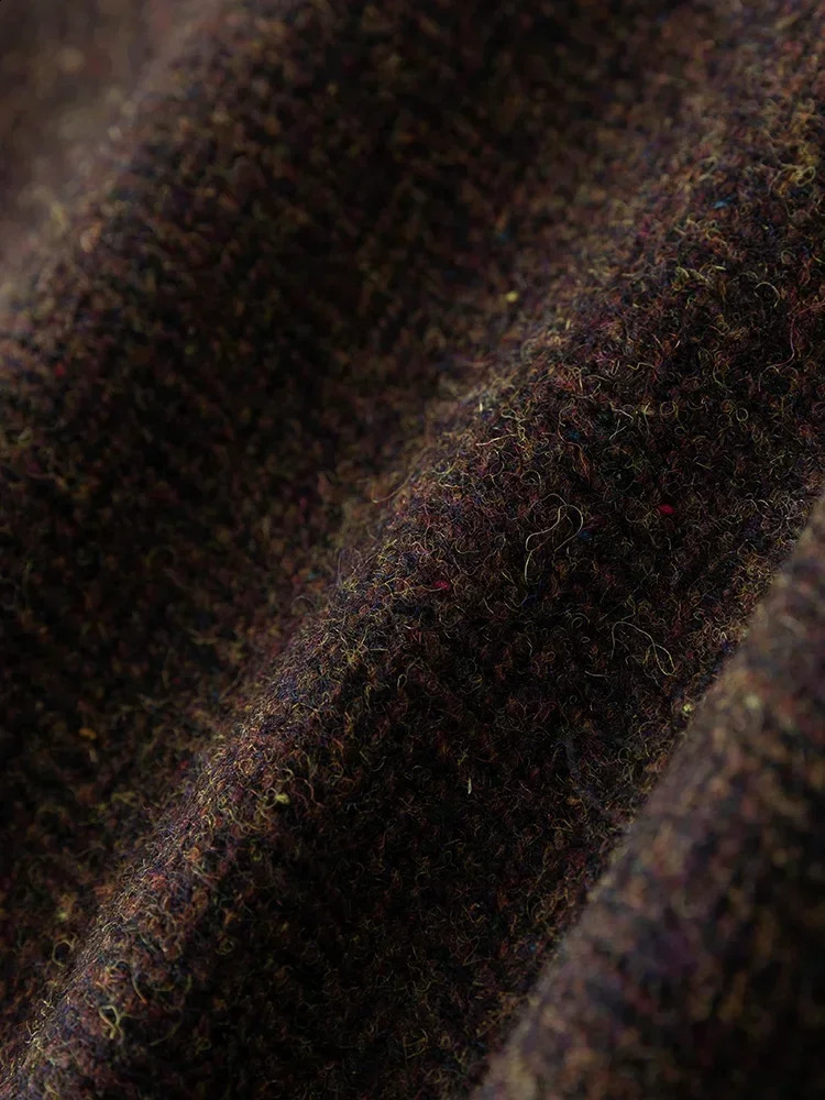 FSLE 98.7% Wool Notched Collar Front Shoulder Temperament Coffee Color Women Woolen Jackets Double Breasted Long Wool Coats 240822