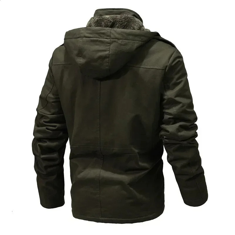 Mens multi pocket military jacket winter hooded long warm Parkas wool down mens outdoor tool casual 240822