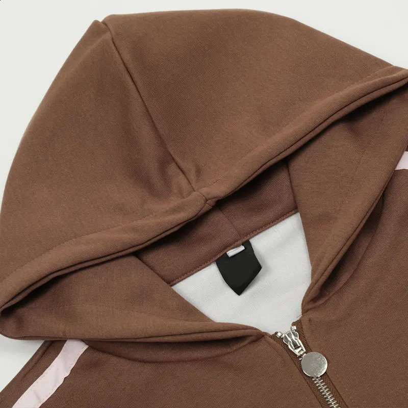 Hip Hop Hoodie Jacket Y2K Butterfly Graphic Print Full Zip Up Hooded Sweatshirt Coat Men Vintage Harajuku Baggy Streetwear Brown 240823