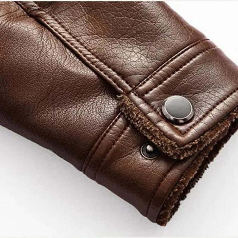 Autumn/winter leather mens coat Mens fleece thickened leather jacket lapel coat 240822